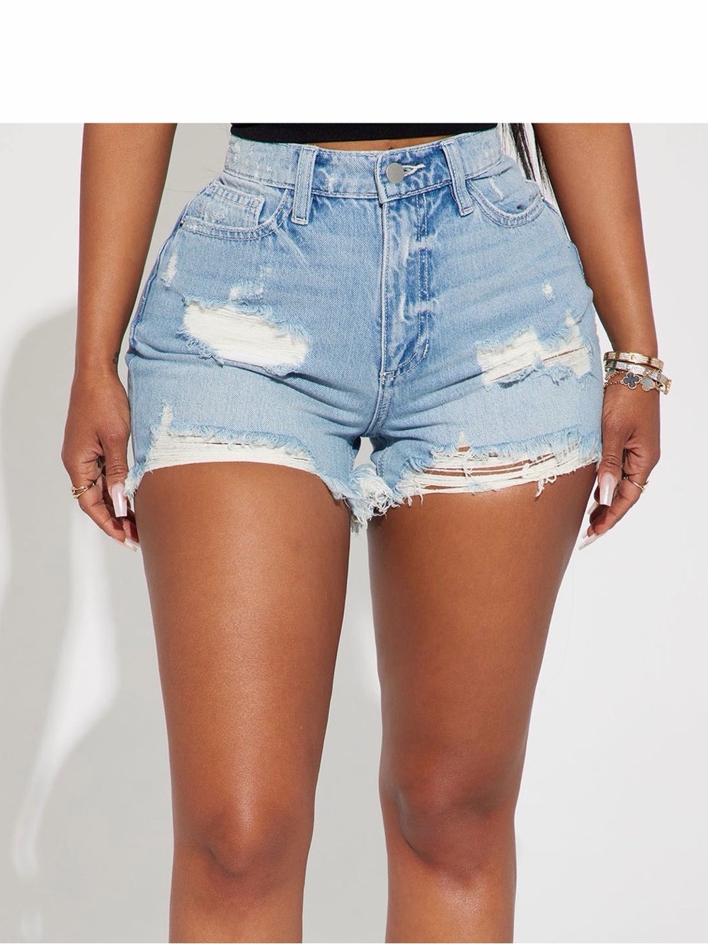 Fashion Nova Light Blue Distressed High-Rise Jean Shorts